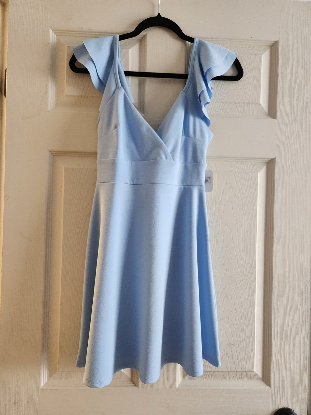 Altar'd State Light Blue V-Neck Ruffle Sleeve Mini Dress